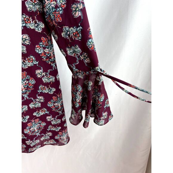 Tularosa Tunic Dress Top Eggplant Floral Bell Sleeve Ruffle Size S Romantic - Picture 7 of 11